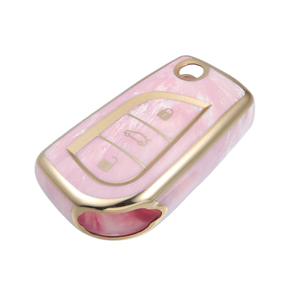 Harfington Key Fob Cover Case Compatible for Toyota Fortuner 2017-2022, Soft TPU Pink 3 Button Remote Keyless Smart Key Fob Case Protection Shell