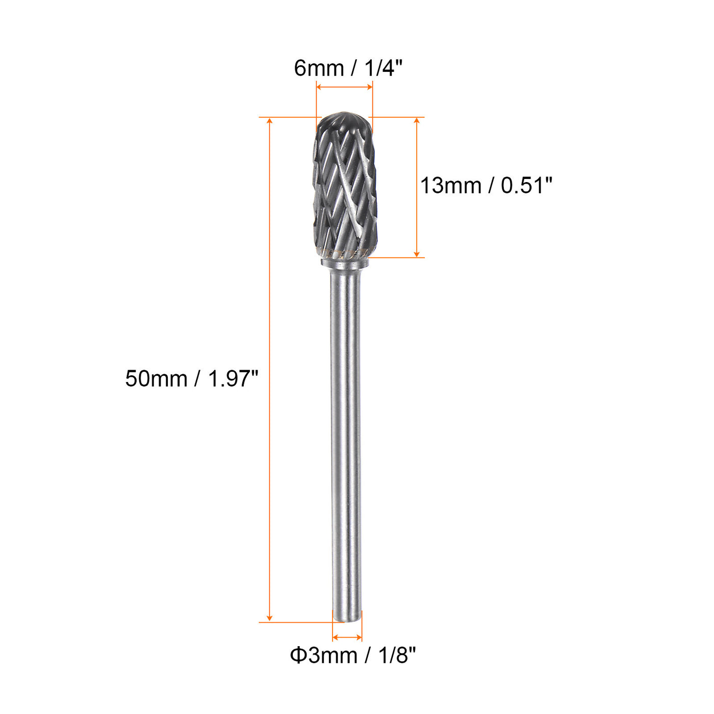 Harfington 10pcs 1/4" (6mm) Head 1/8" (3mm) Shank C-Shape Double Cut Carbide Rotary Burrs