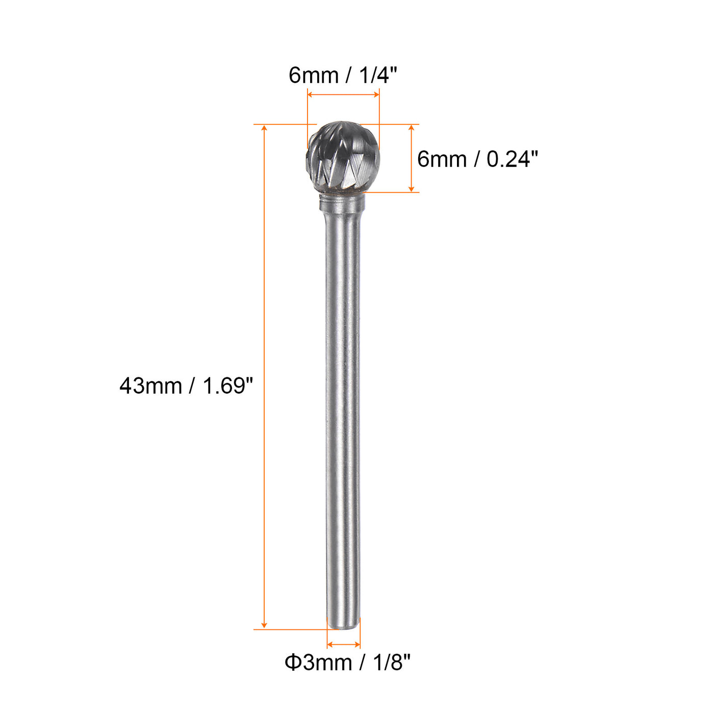 Harfington 5pcs 1/4" (6mm) Head 1/8" (3mm) Shank D-Shape Double Cut Carbide Rotary Burrs