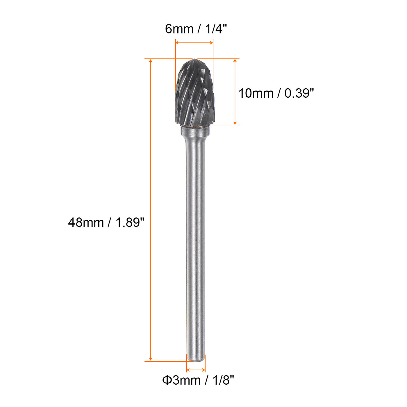 Harfington 10pcs 1/4" (6mm) Head 1/8" (3mm) Shank E-Shape Double Cut Carbide Rotary Burrs