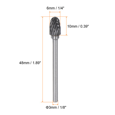 Harfington 10pcs 1/4" (6mm) Head 1/8" (3mm) Shank E-Shape Double Cut Carbide Rotary Burrs