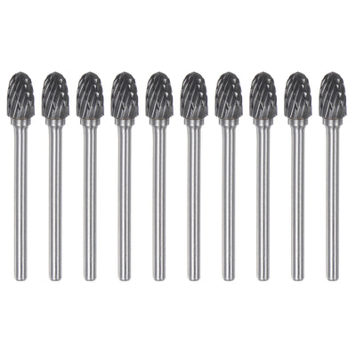 Harfington 10pcs 1/4" (6mm) Head 1/8" (3mm) Shank E-Shape Double Cut Carbide Rotary Burrs