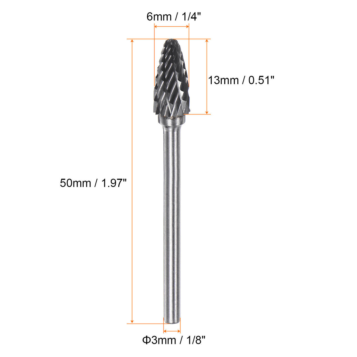 Harfington 10pcs 1/4" (6mm) Head 1/8" (3mm) Shank F-Shape Double Cut Carbide Rotary Burrs