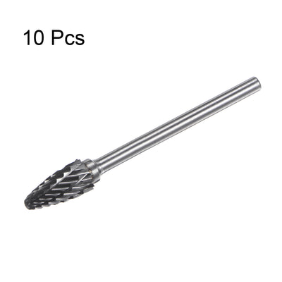 Harfington 10pcs 1/4" (6mm) Head 1/8" (3mm) Shank F-Shape Double Cut Carbide Rotary Burrs