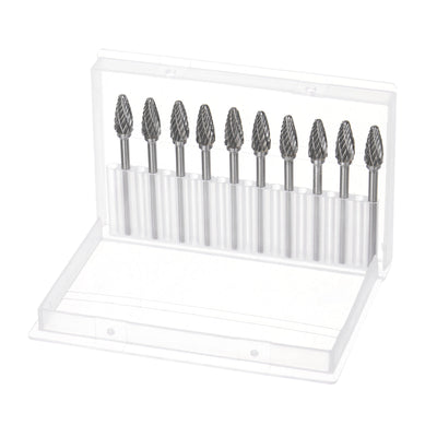 Harfington 10pcs 1/4" (6mm) Head 1/8" (3mm) Shank F-Shape Double Cut Carbide Rotary Burrs