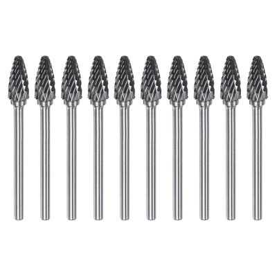 Harfington 10pcs 1/4" (6mm) Head 1/8" (3mm) Shank F-Shape Double Cut Carbide Rotary Burrs