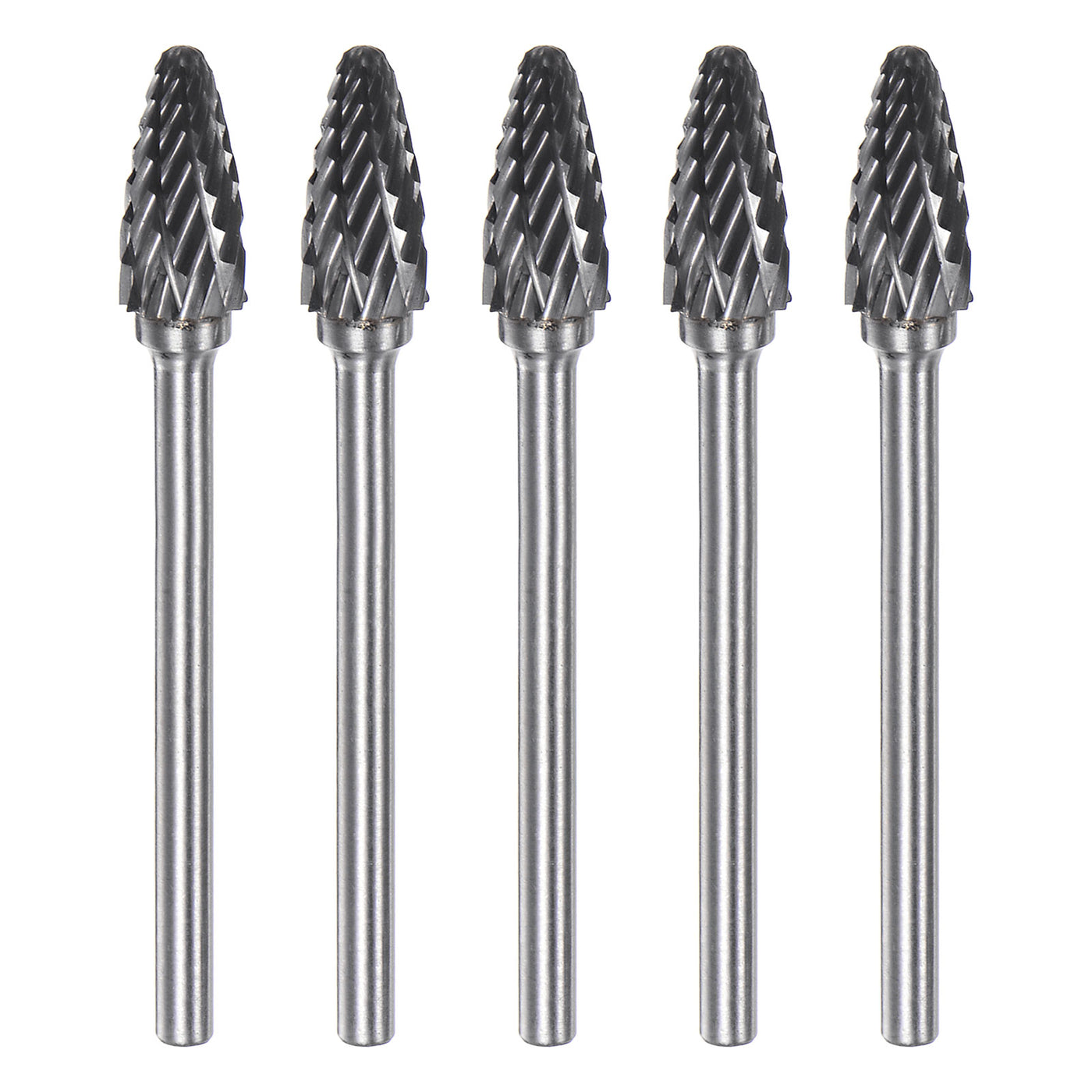 Harfington 5pcs 1/4" (6mm) Head 1/8" (3mm) Shank F-Shape Double Cut Carbide Rotary Burrs