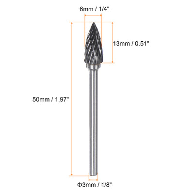 Harfington 10pcs 1/4" (6mm) Head 1/8" (3mm) Shank G-Shape Double Cut Carbide Rotary Burrs