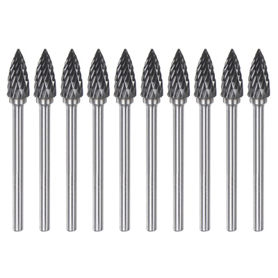 Harfington 10pcs 1/4" (6mm) Head 1/8" (3mm) Shank G-Shape Double Cut Carbide Rotary Burrs