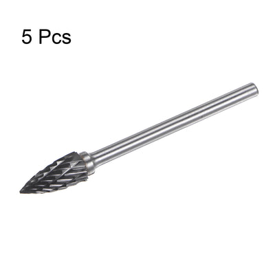 Harfington 5pcs 1/4" (6mm) Head 1/8" (3mm) Shank G-Shape Double Cut Carbide Rotary Burrs