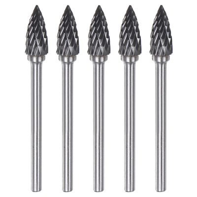 Harfington 5pcs 1/4" (6mm) Head 1/8" (3mm) Shank G-Shape Double Cut Carbide Rotary Burrs