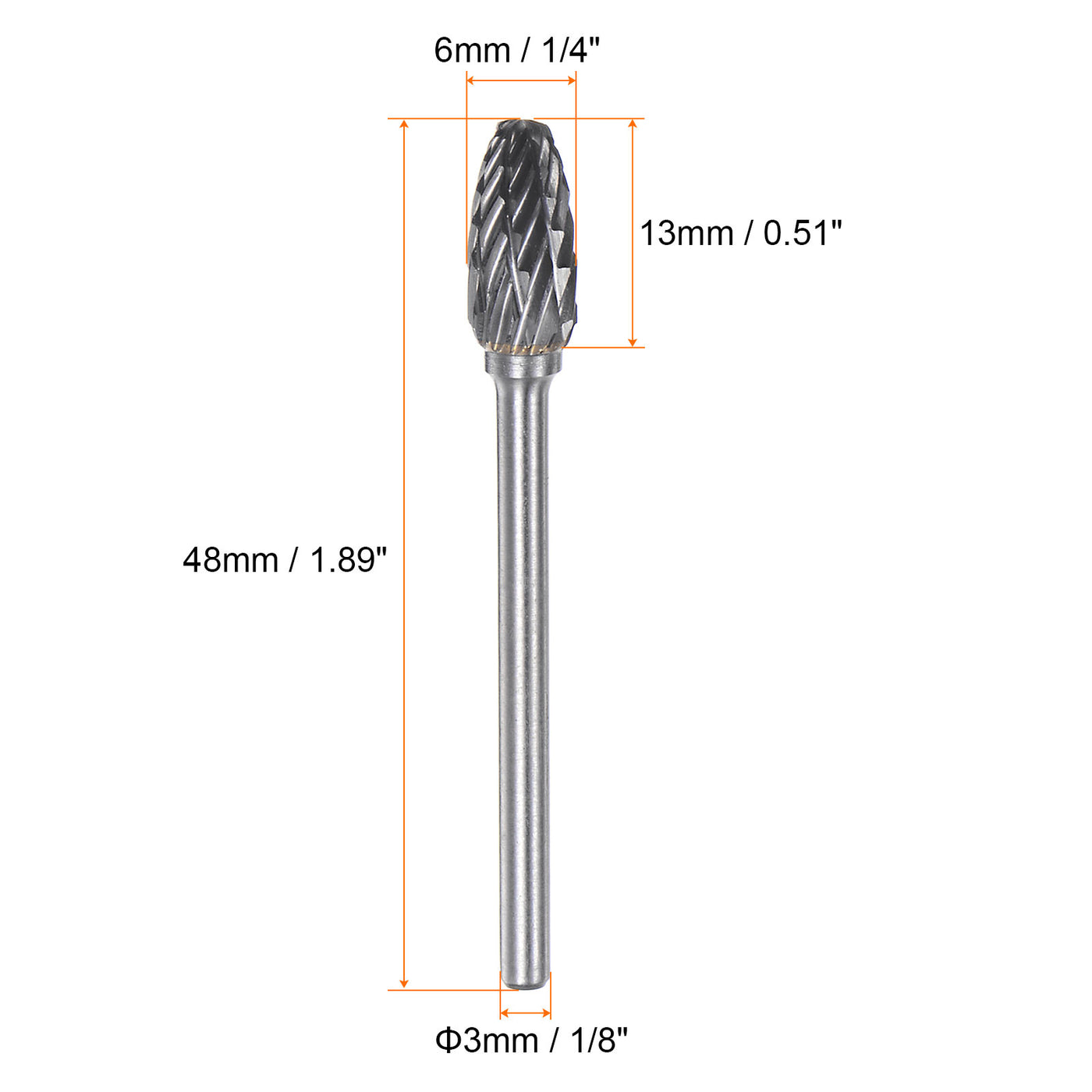 Harfington 10pcs 1/4" (6mm) Head 1/8" (3mm) Shank H-Shape Double Cut Carbide Rotary Burrs