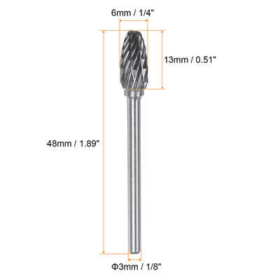 Harfington 10pcs 1/4" (6mm) Head 1/8" (3mm) Shank H-Shape Double Cut Carbide Rotary Burrs