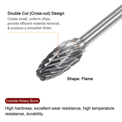 Harfington 10pcs 1/4" (6mm) Head 1/8" (3mm) Shank H-Shape Double Cut Carbide Rotary Burrs