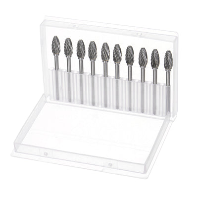 Harfington 10pcs 1/4" (6mm) Head 1/8" (3mm) Shank H-Shape Double Cut Carbide Rotary Burrs