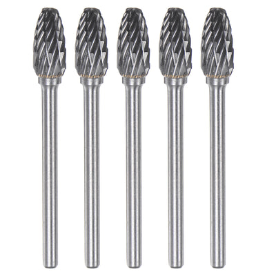 Harfington 5pcs 1/4" (6mm) Head 1/8" (3mm) Shank H-Shape Double Cut Carbide Rotary Burrs