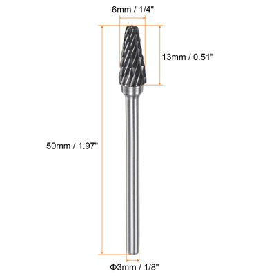 Harfington 10pcs 1/4" (6mm) Head 1/8" (3mm) Shank L-Shape Double Cut Carbide Rotary Burrs