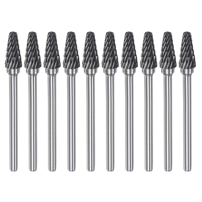 Harfington 10pcs 1/4" (6mm) Head 1/8" (3mm) Shank L-Shape Double Cut Carbide Rotary Burrs