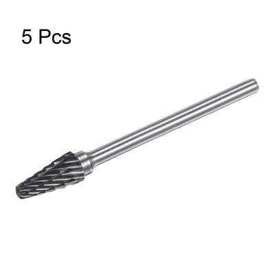 Harfington 5pcs 1/4" (6mm) Head 1/8" (3mm) Shank L-Shape Double Cut Carbide Rotary Burrs