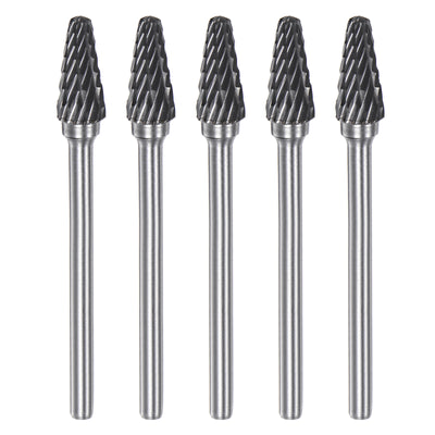 Harfington 5pcs 1/4" (6mm) Head 1/8" (3mm) Shank L-Shape Double Cut Carbide Rotary Burrs