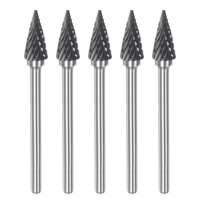 Harfington 5pcs 1/4" (6mm) Head 1/8" (3mm) Shank M-Shape Double Cut Carbide Rotary Burrs