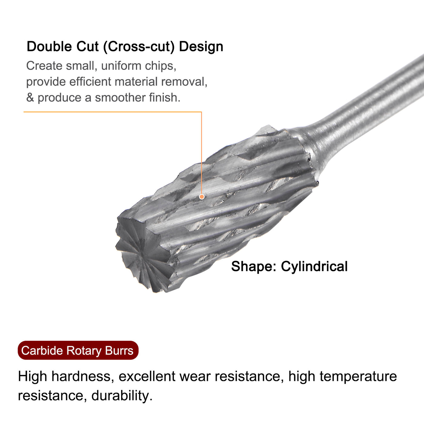 Harfington 5pcs 1/4" (6mm) Head 3/32" (2.35mm) Shank A-Shape Double Cut Carbide Rotary Burr