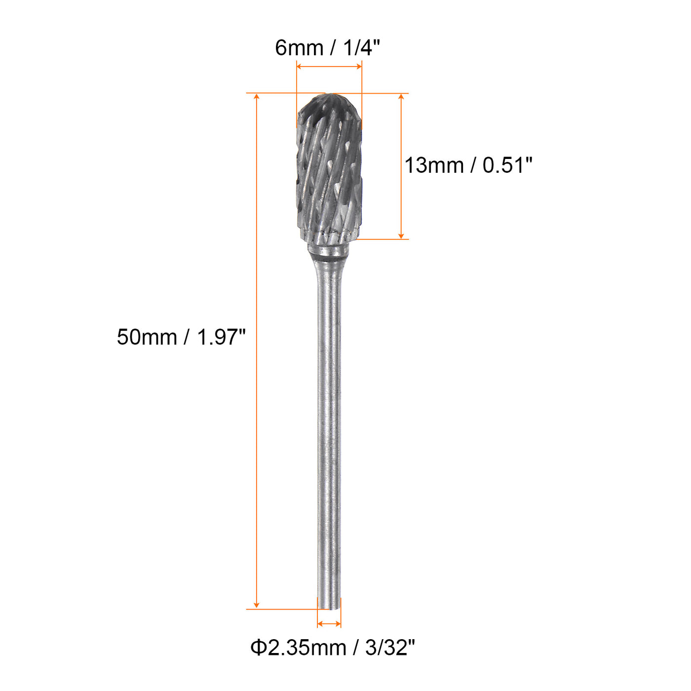 Harfington 10pcs 1/4" Head 3/32" (2.35mm) Shank C-Shape Double Cut Carbide Rotary Burrs