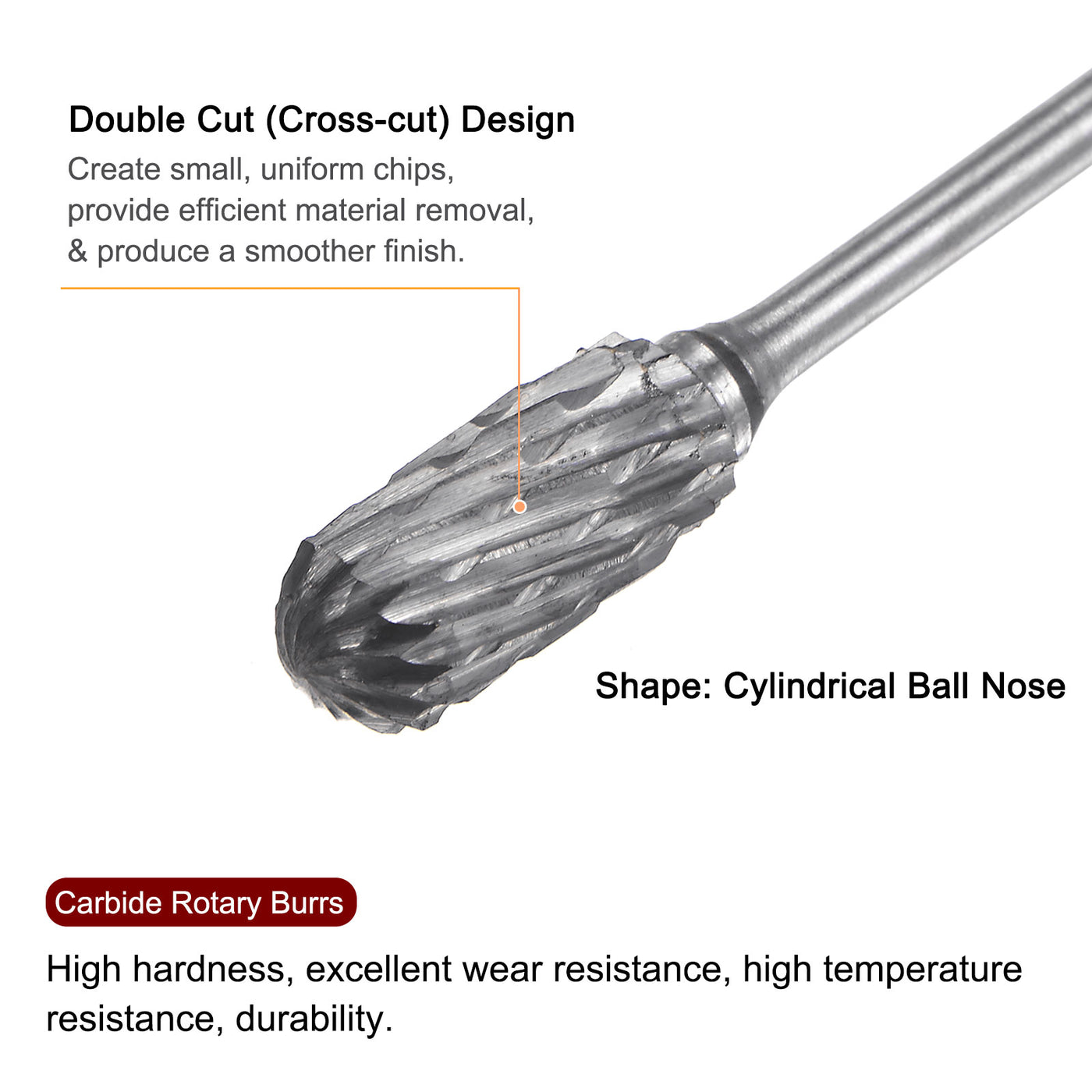 Harfington 10pcs 1/4" Head 3/32" (2.35mm) Shank C-Shape Double Cut Carbide Rotary Burrs