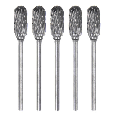 Harfington 5pcs 1/4" (6mm) Head 3/32" (2.35mm) Shank C-Shape Double Cut Carbide Rotary Burr