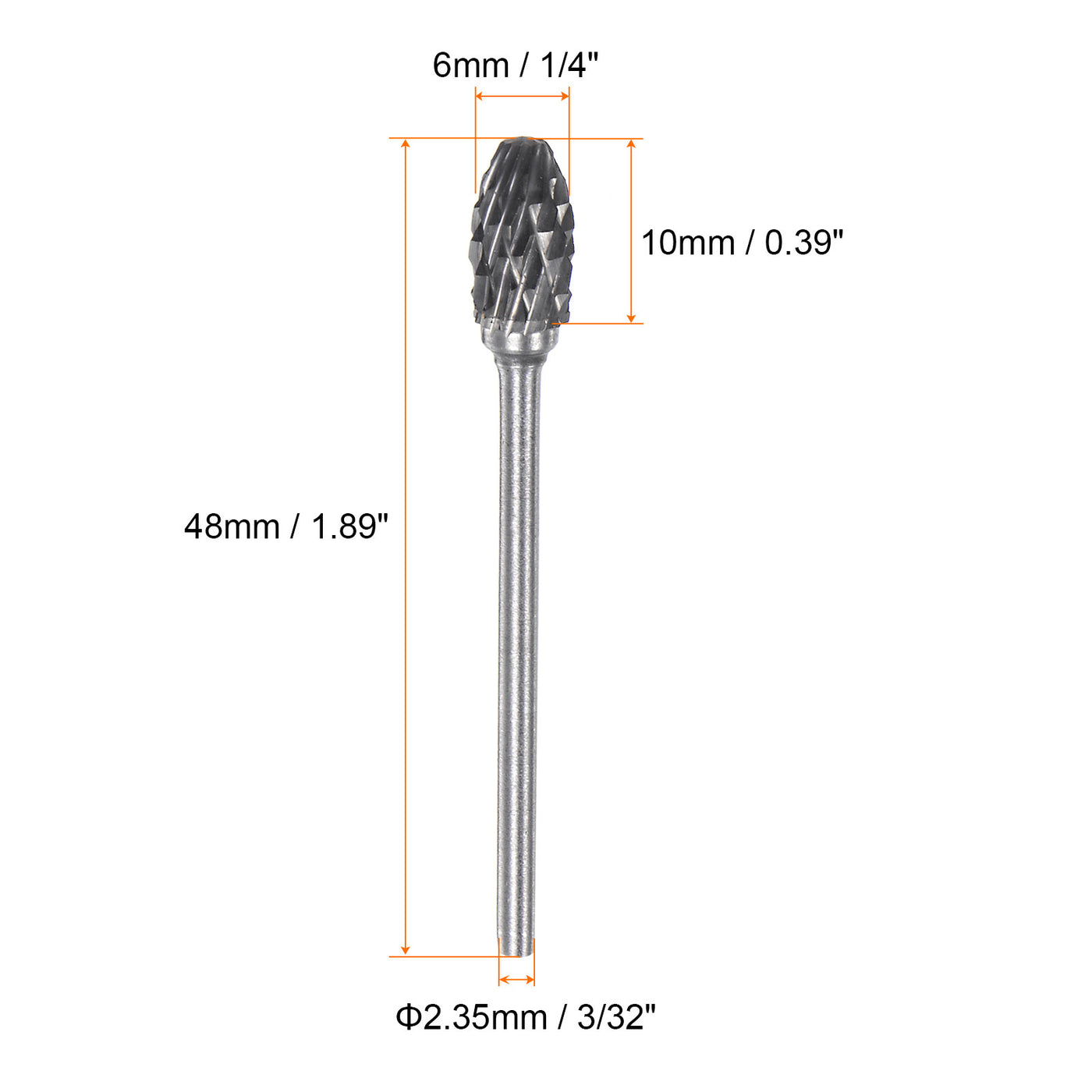 Harfington 10pcs 1/4" Head 3/32" (2.35mm) Shank E-Shape Double Cut Carbide Rotary Burrs