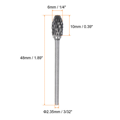 Harfington 10pcs 1/4" Head 3/32" (2.35mm) Shank E-Shape Double Cut Carbide Rotary Burrs