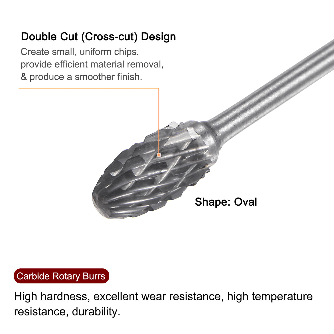 Harfington 10pcs 1/4" Head 3/32" (2.35mm) Shank E-Shape Double Cut Carbide Rotary Burrs