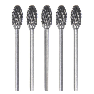 Harfington 5pcs 1/4" (6mm) Head 3/32" (2.35mm) Shank E-Shape Double Cut Carbide Rotary Burr