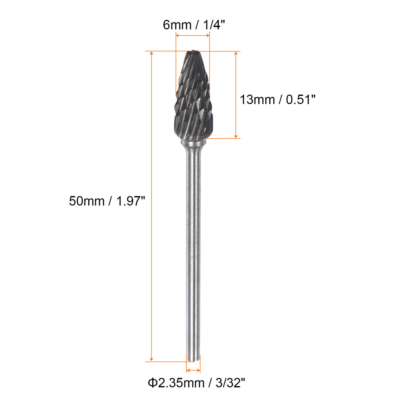 Harfington 10pcs 1/4" Head 3/32" (2.35mm) Shank F-Shape Double Cut Carbide Rotary Burrs