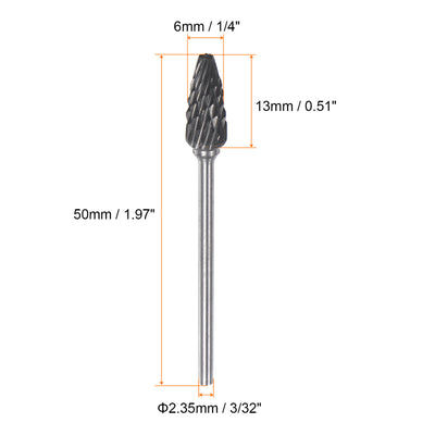 Harfington 10pcs 1/4" Head 3/32" (2.35mm) Shank F-Shape Double Cut Carbide Rotary Burrs