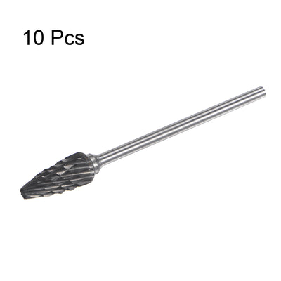 Harfington 10pcs 1/4" Head 3/32" (2.35mm) Shank F-Shape Double Cut Carbide Rotary Burrs