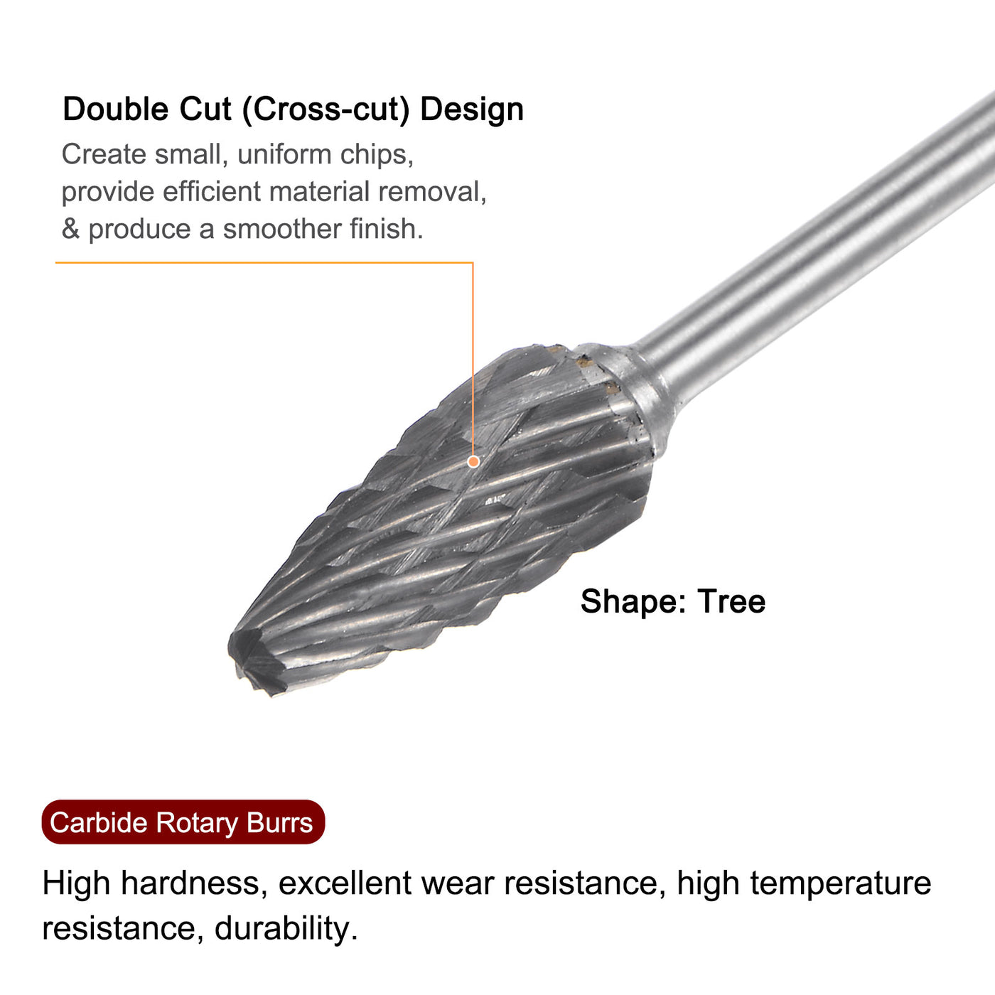 Harfington 10pcs 1/4" Head 3/32" (2.35mm) Shank F-Shape Double Cut Carbide Rotary Burrs