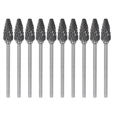 Harfington 10pcs 1/4" Head 3/32" (2.35mm) Shank F-Shape Double Cut Carbide Rotary Burrs