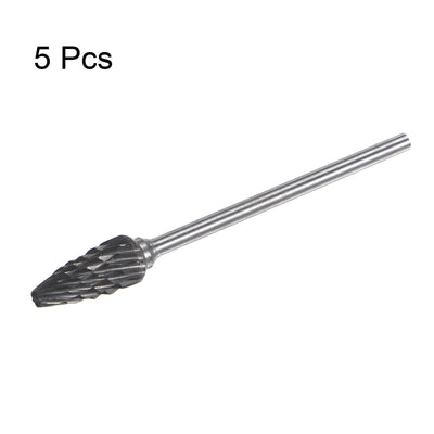 Harfington 5pcs 1/4" (6mm) Head 3/32" (2.35mm) Shank F-Shape Double Cut Carbide Rotary Burr