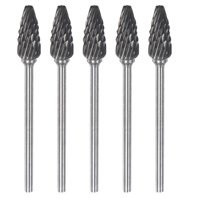 Harfington 5pcs 1/4" (6mm) Head 3/32" (2.35mm) Shank F-Shape Double Cut Carbide Rotary Burr