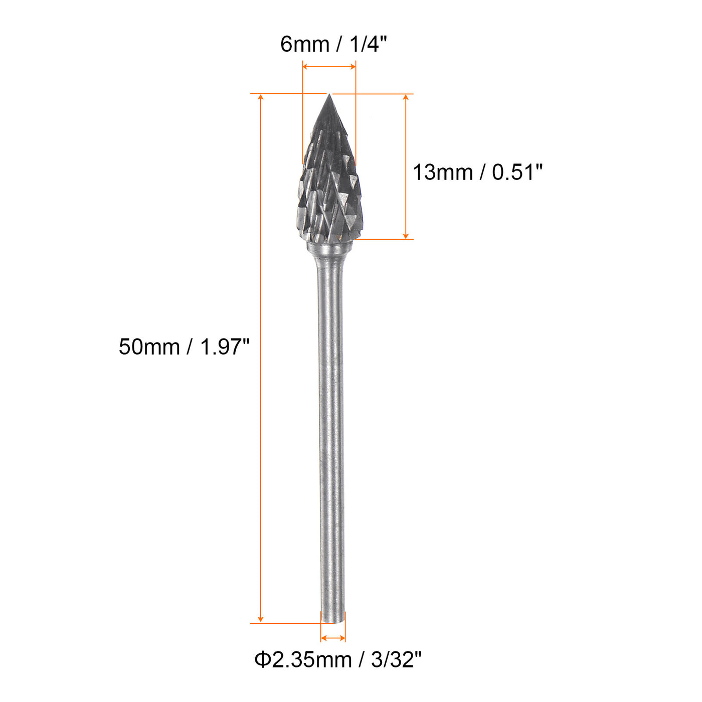 Harfington 10pcs 1/4" Head 3/32" (2.35mm) Shank G-Shape Double Cut Carbide Rotary Burrs