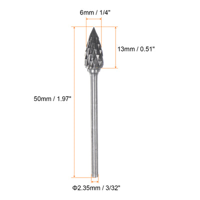 Harfington 10pcs 1/4" Head 3/32" (2.35mm) Shank G-Shape Double Cut Carbide Rotary Burrs