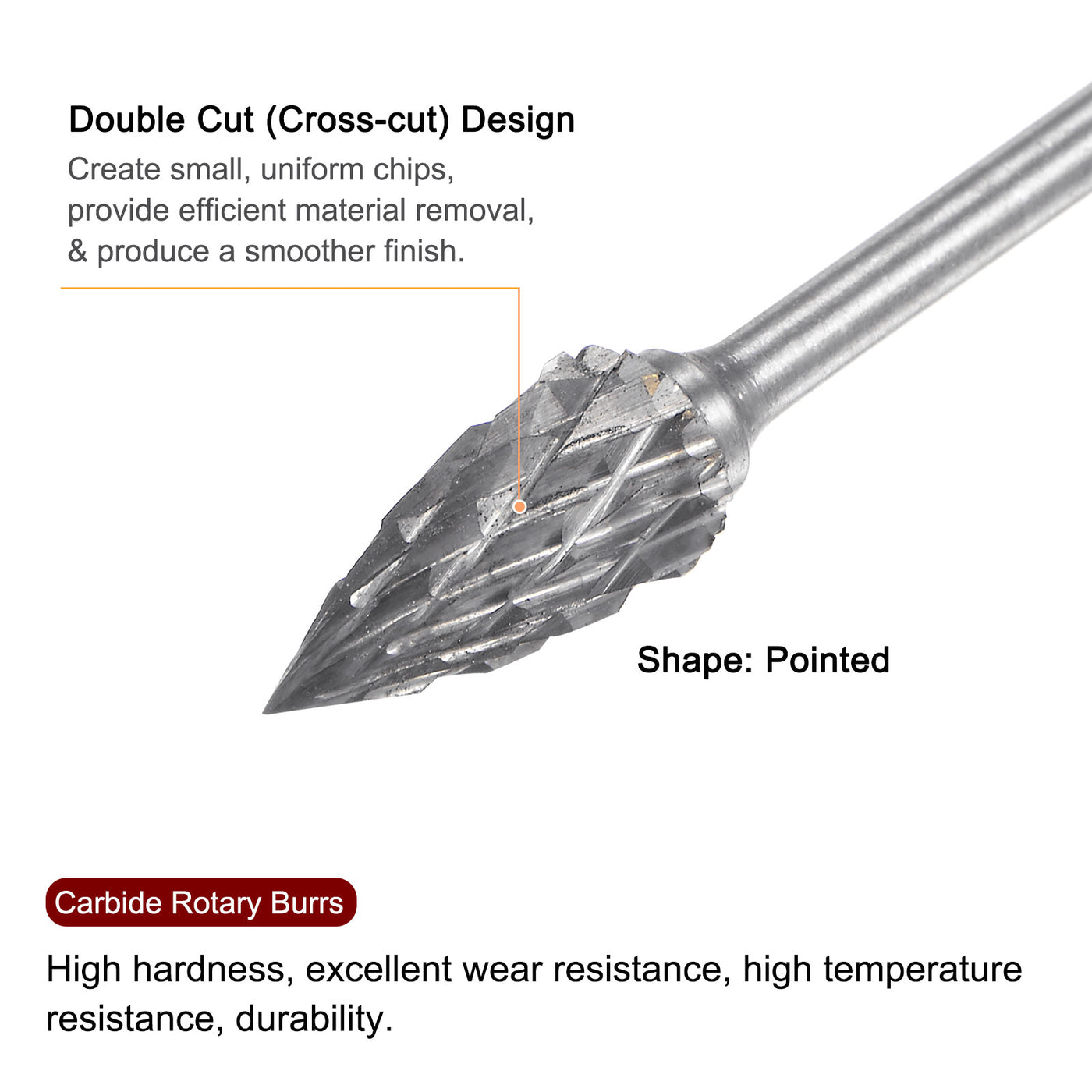 Harfington 10pcs 1/4" Head 3/32" (2.35mm) Shank G-Shape Double Cut Carbide Rotary Burrs