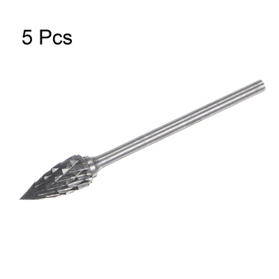 Harfington 5pcs 1/4" (6mm) Head 3/32" (2.35mm) Shank G-Shape Double Cut Carbide Rotary Burr