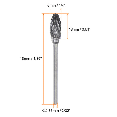 Harfington 10pcs 1/4" Head 3/32" (2.35mm) Shank H-Shape Double Cut Carbide Rotary Burrs