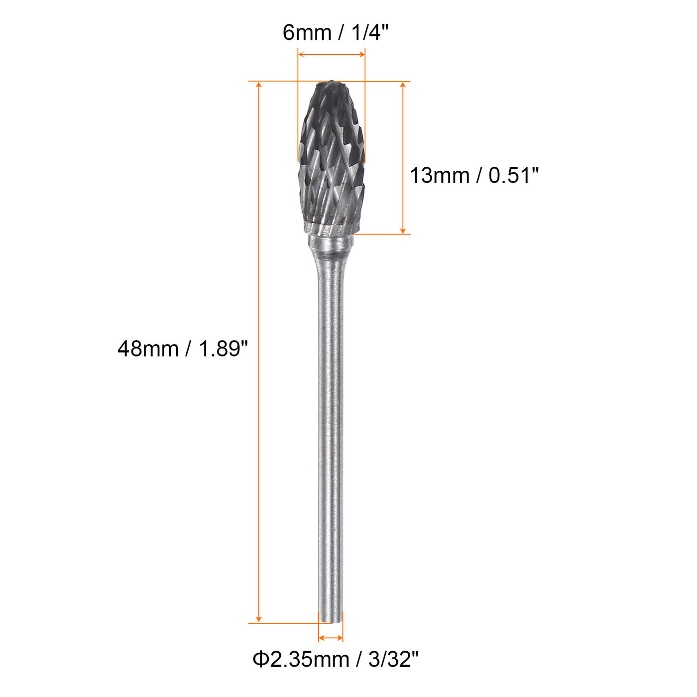 Harfington 5pcs 1/4" (6mm) Head 3/32" (2.35mm) Shank H-Shape Double Cut Carbide Rotary Burr