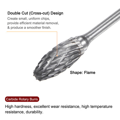 Harfington 5pcs 1/4" (6mm) Head 3/32" (2.35mm) Shank H-Shape Double Cut Carbide Rotary Burr