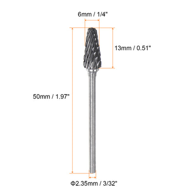 Harfington 5pcs 1/4" (6mm) Head 3/32" (2.35mm) Shank L-Shape Double Cut Carbide Rotary Burr