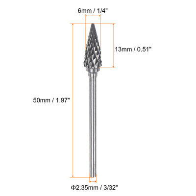 Harfington 10pcs 1/4" Head 3/32" (2.35mm) Shank M-Shape Double Cut Carbide Rotary Burrs