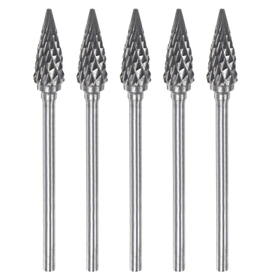 Harfington 5pcs 1/4" (6mm) Head 3/32" (2.35mm) Shank M-Shape Double Cut Carbide Rotary Burr